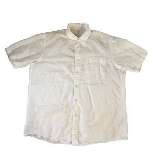 Uniqlo Men's Button Down Shirt White Linen Blend Pocket Size Large
